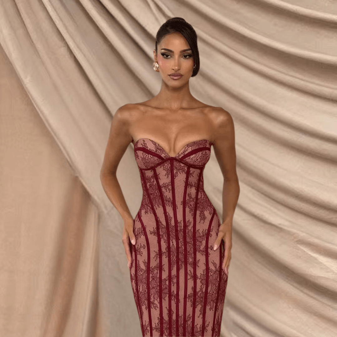 burgundy maxi dress for women
elegant wine color dress
luxury evening gown burgundy
long formal dress outfit