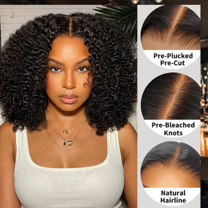 "Glueless 13x4 Kinky Curly Lace Wig - Pre-Cut, Invisible Knots, Natural Look"