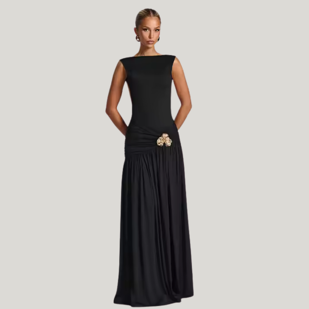 Model wearing plum brown flowy maxi skirt – Fae Flow by ODI-ONE FASHION
