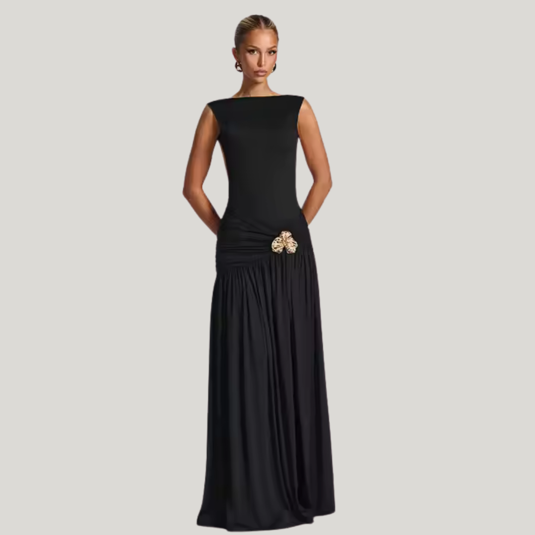 Model wearing plum brown flowy maxi skirt – Fae Flow by ODI-ONE FASHION