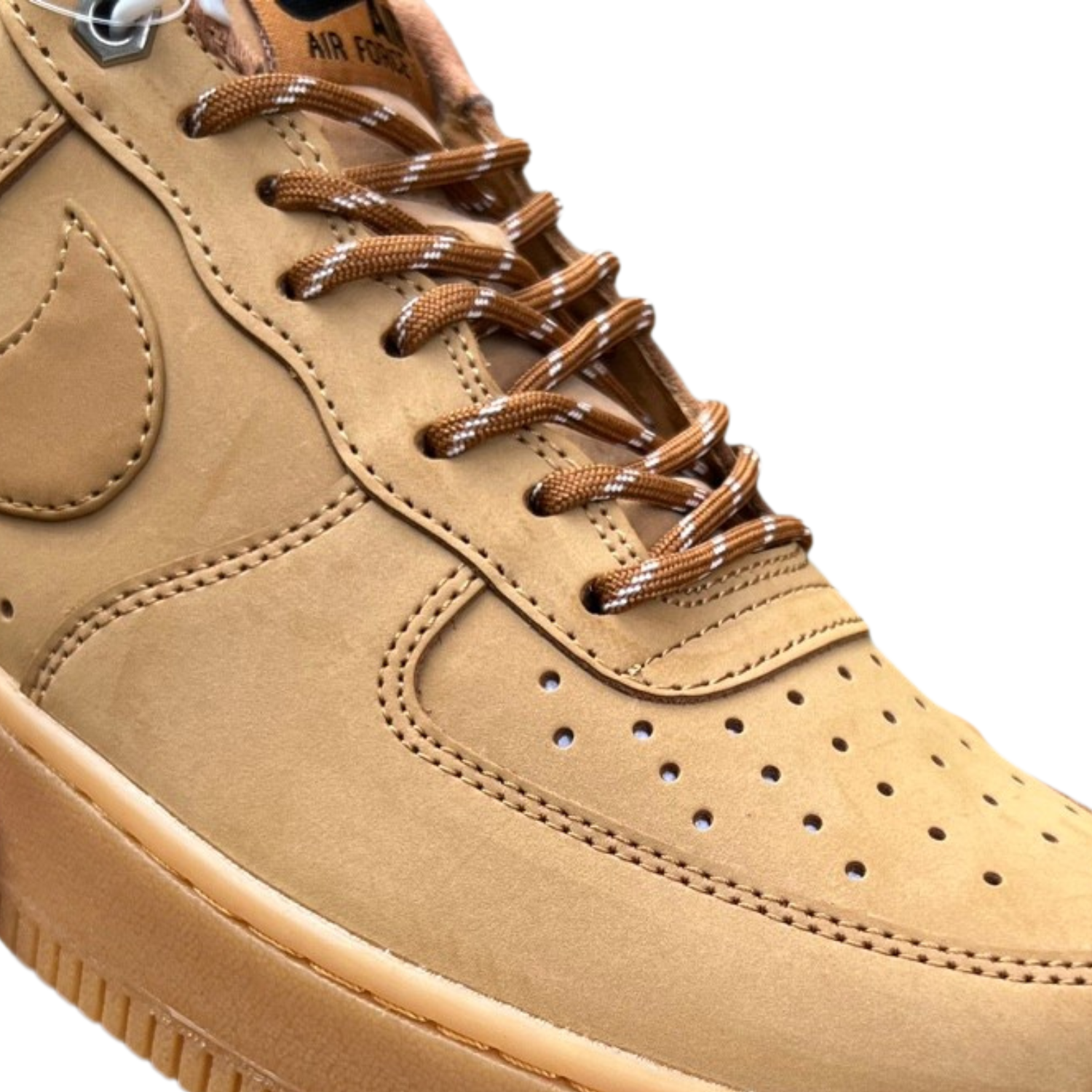 Nike Air Force 1 ’07 Flax Wheat Premium Nubuck Sneakers with Gum Sole
