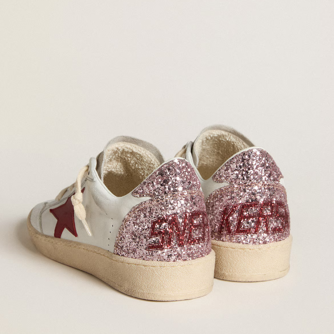 Ball Star LTD – Women’s Sneakers with Red Leather Star &amp; Pink Glitter Heel
