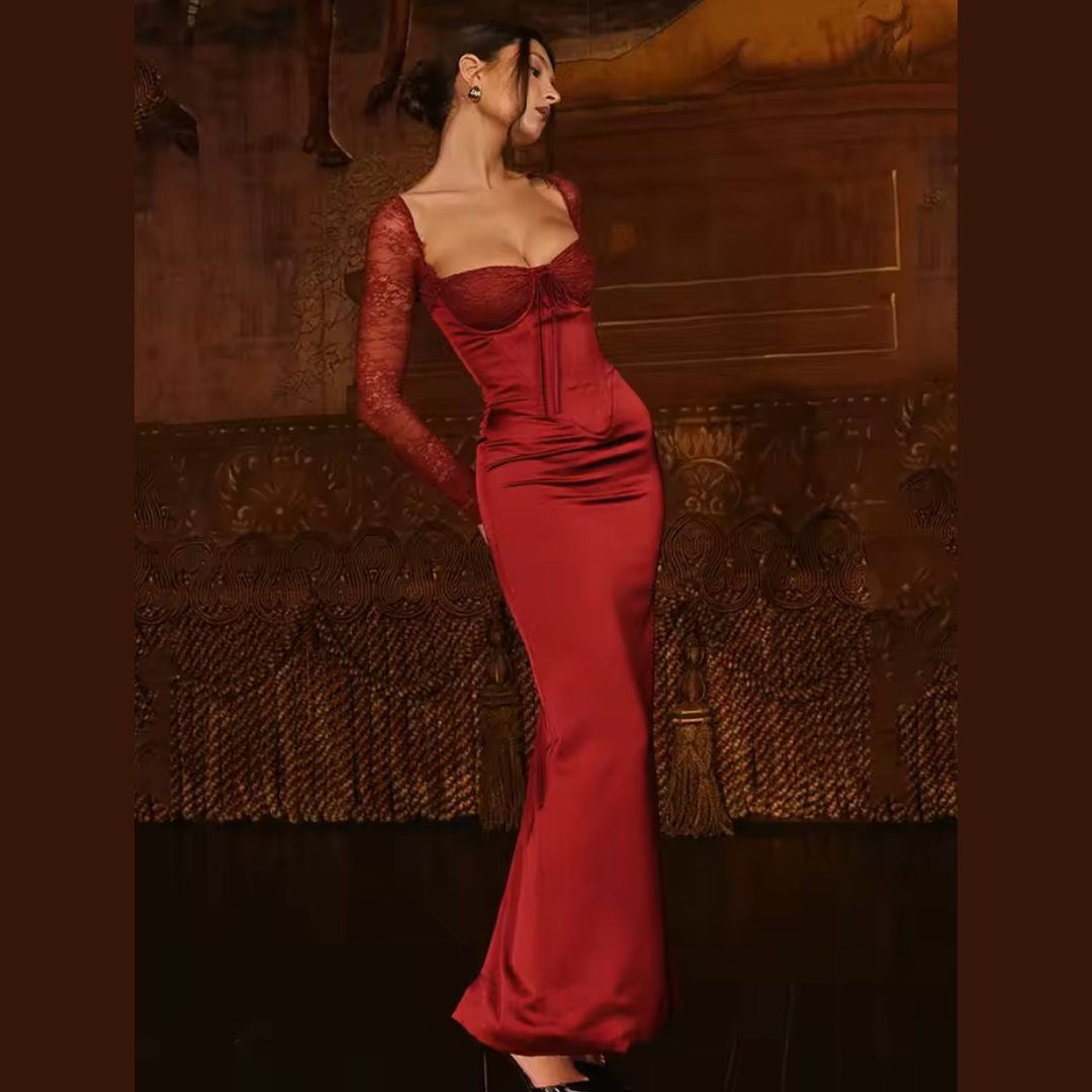 Isabella White Satin Corset Maxi Dress – Elegant women's evening and bridal gown
