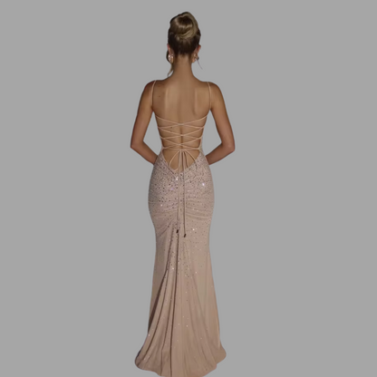 Aurora Rhinestone Maxi Dress – Sexy Backless Crystal Evening Gown
