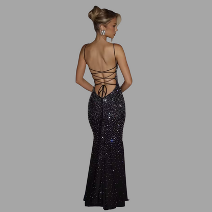 Amara Corset Maxi Dress in Black – Elegant Strapless Maxi Evening Dress
