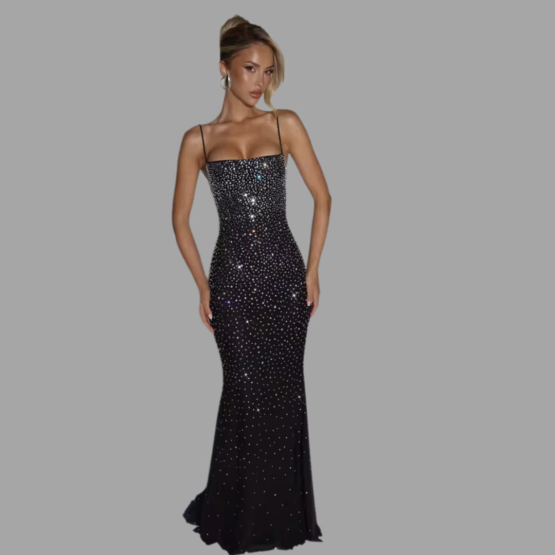 Amara Corset Maxi Dress in Black – Elegant Strapless Maxi Evening Dress
