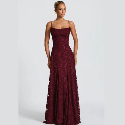 Aurelia Cherry Maxi Dress – Red Lace-Up Evening Gown for Women
