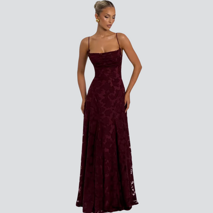 Aurelia Cherry Maxi Dress – Red Lace-Up Evening Gown for Women
