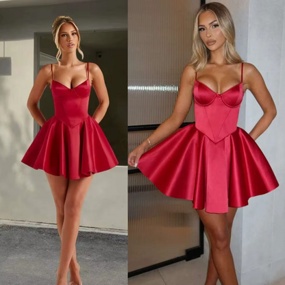 Scarlett Mini Dress – Bold Red Spaghetti Strap Party Dress