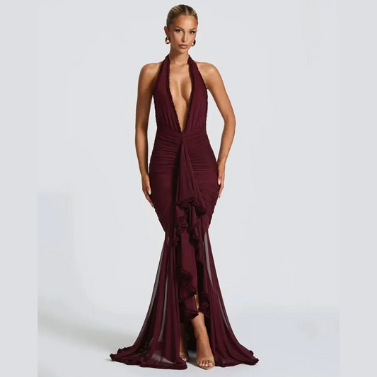Lucia Luxe Maxi Dress – Cherry Red Side View  