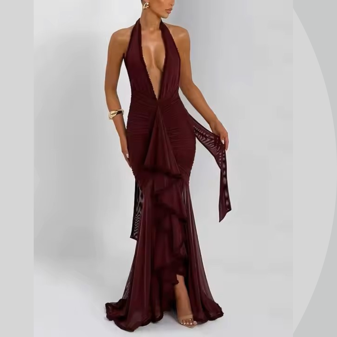Lucia Luxe Maxi Dress – Front View Elegant Fit