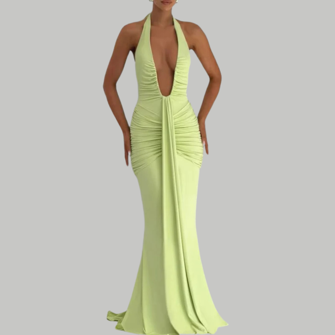 Elegant draped maxi dress for summer party