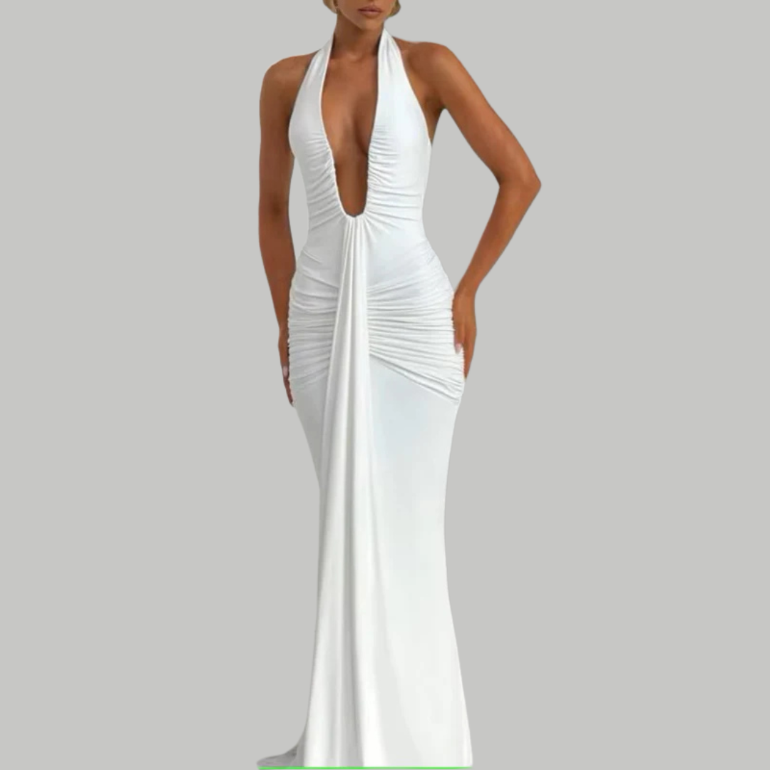 Experience Timeless Elegance with the Aurora Draped Maxi Dress