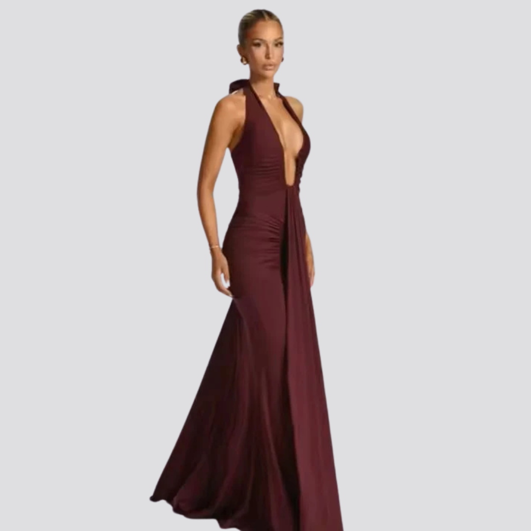 Experience Timeless Elegance with the Aurora Draped Maxi Dress