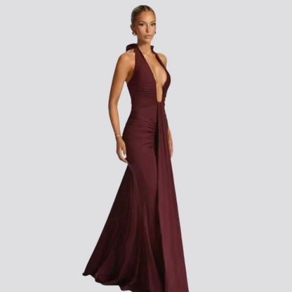 Elegant draped maxi dress for summer party