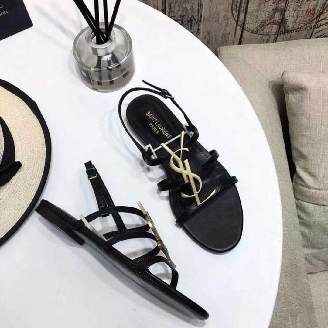 Image 1 (Black): Black YSL Lysandra Luxe Sandals with Signature Logo  