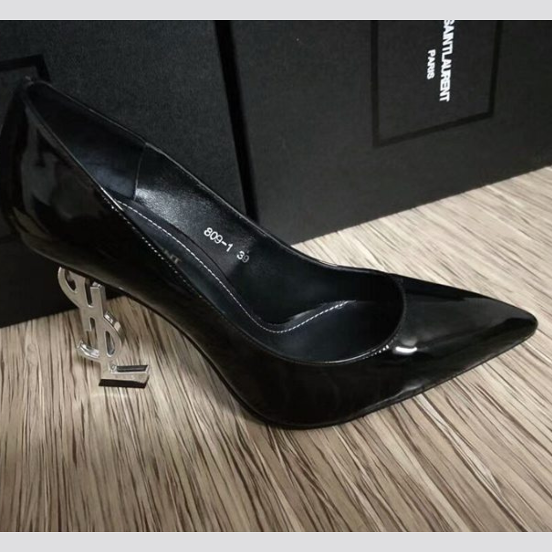 YSL Celeste black mid-heel sandal with strappy silhouette