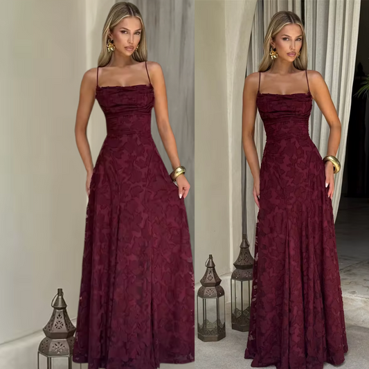 Aurelia Cherry Maxi Dress – Red Lace-Up Evening Gown for Women
