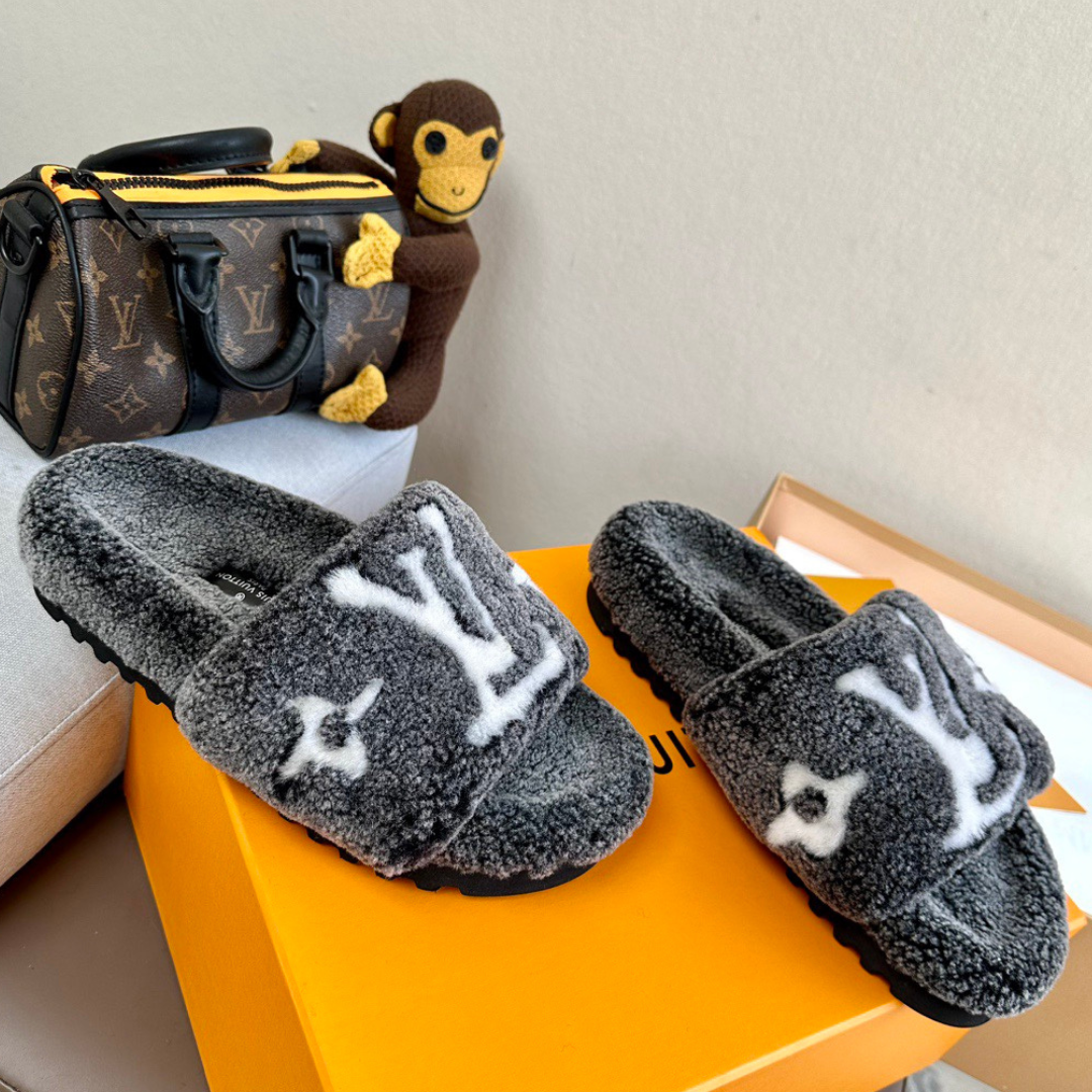 Luxury shearling fur mules for women available in multiple colors and styles