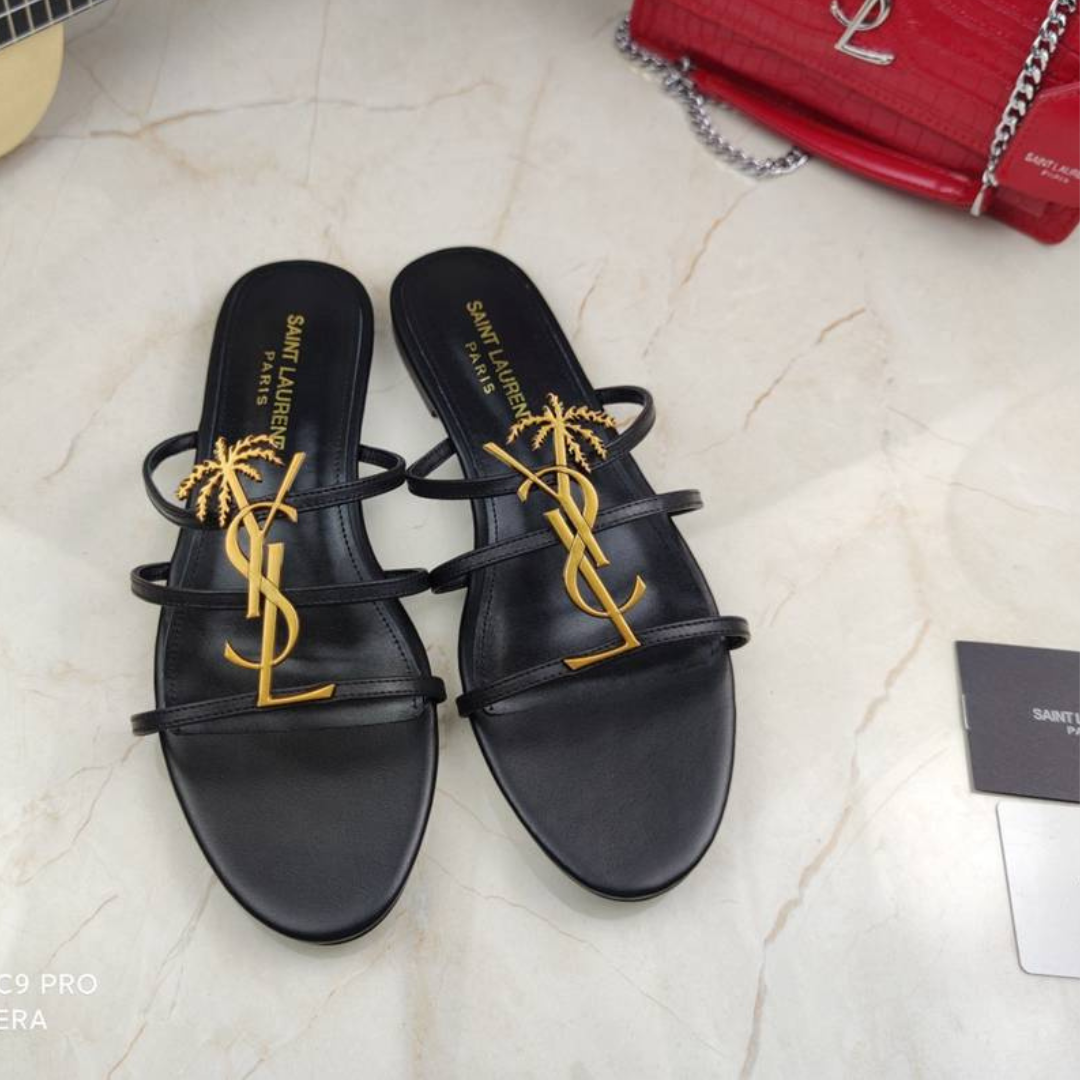 Image 1 (Black): Black YSL Lysandra Luxe Sandals with Signature Logo  