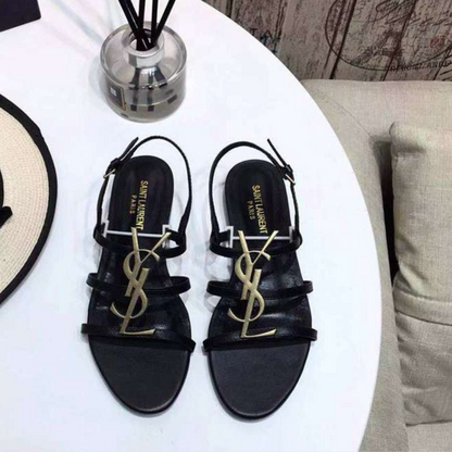 Image 1 (Black): Black YSL Lysandra Luxe Sandals with Signature Logo  