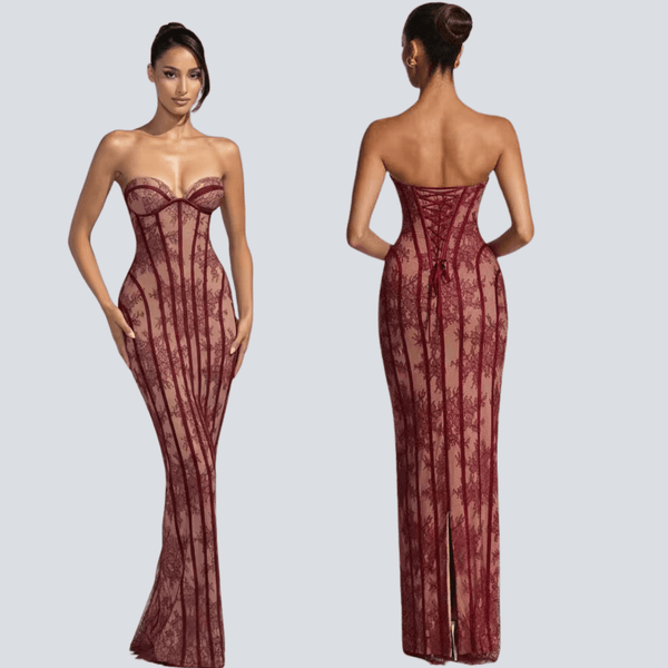 burgundy maxi dress for women
elegant wine color dress
luxury evening gown burgundy
long formal dress outfit