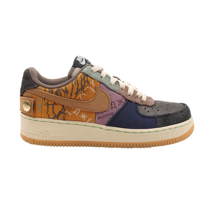 Nike Air Force 1 Low Travis Scott Cactus Jack sneaker side view  
Nike Air Force 1 Low Travis Scott Cactus Jack limited edition shoe top view  
Nike Air Force 1 Low Travis Scott Cactus Jack collab sneaker back view  
Nike Air Force 1 Low Travis Scott Cactus Jack sneakers with gum sole  
Travis Scott x Nike Air Force 1 Low Cactus Jack patchwork design
