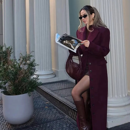 Clara Wool Coat – Elegant French Style High-Waist Long Woolen Coat for Women
