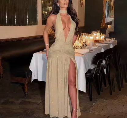 Model wearing dress at elegant event
