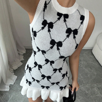 Elena Bow Bodycon Mini Dress – Elegant Sleeveless Knit Summer Dress | ODI-ONE FASHION
