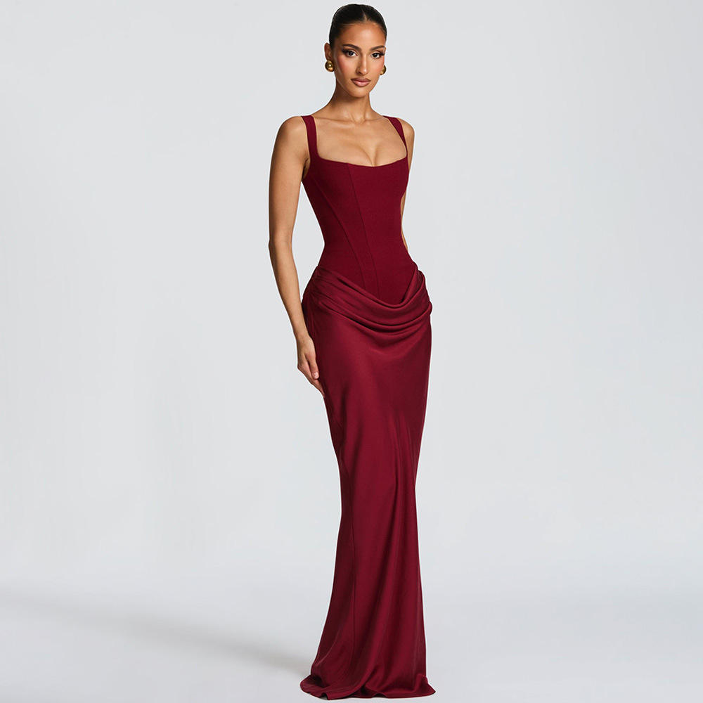 The Celina Maxi Dress in burgundy elegant evening maxi dress
