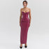 Slim-Fit Burgundy Strapless Leather Gown with Thigh-High Slit
