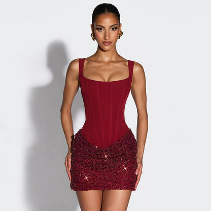 Noelle Mini Dress in Burgundy bodycon mini dress for women
