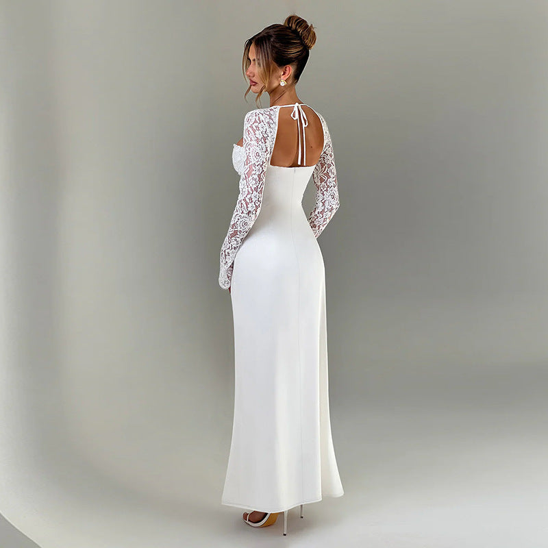Selene Ivory Satin Maxi Dress – Backless Vintage Satin Design
