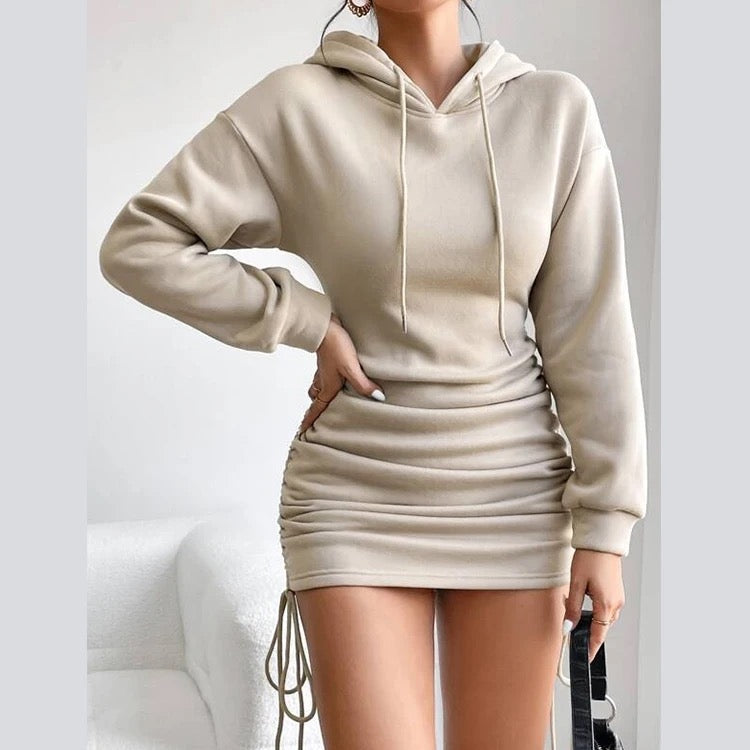 Women’s Hooded Wrap Bodycon Dress – Sexy Drawstring Design, Long Sleeve Autumn Winter Fashion

