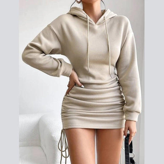 Women’s Hooded Wrap Bodycon Dress – Sexy Drawstring Design, Long Sleeve Autumn Winter Fashion
