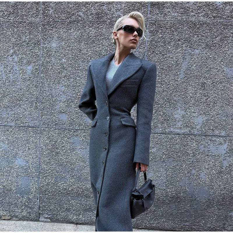 Women's Wool Coat, French Style Long Coat, Elegant High-Waist Coat, 2025 Spring Fashion, Long Wool Overcoat Women, Lapel Wool Coat, Winter Outerwear Women, Clara Wool Coat ODI-ONE FASHION
