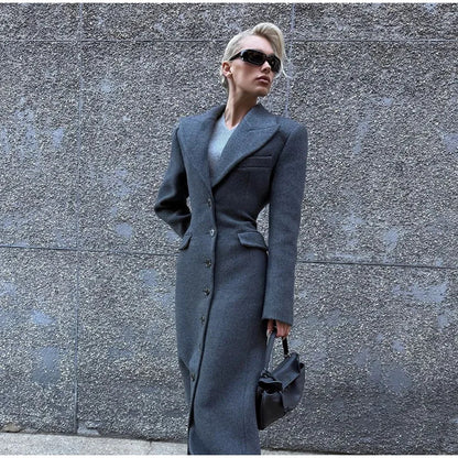 Women's Wool Coat, French Style Long Coat, Elegant High-Waist Coat, 2025 Spring Fashion, Long Wool Overcoat Women, Lapel Wool Coat, Winter Outerwear Women, Clara Wool Coat ODI-ONE FASHION
