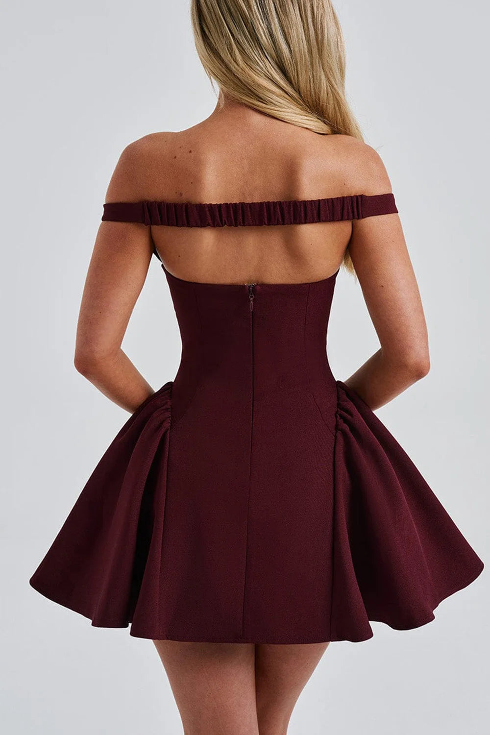 Back view of Zaria dress – sleeveless and off-shoulder"