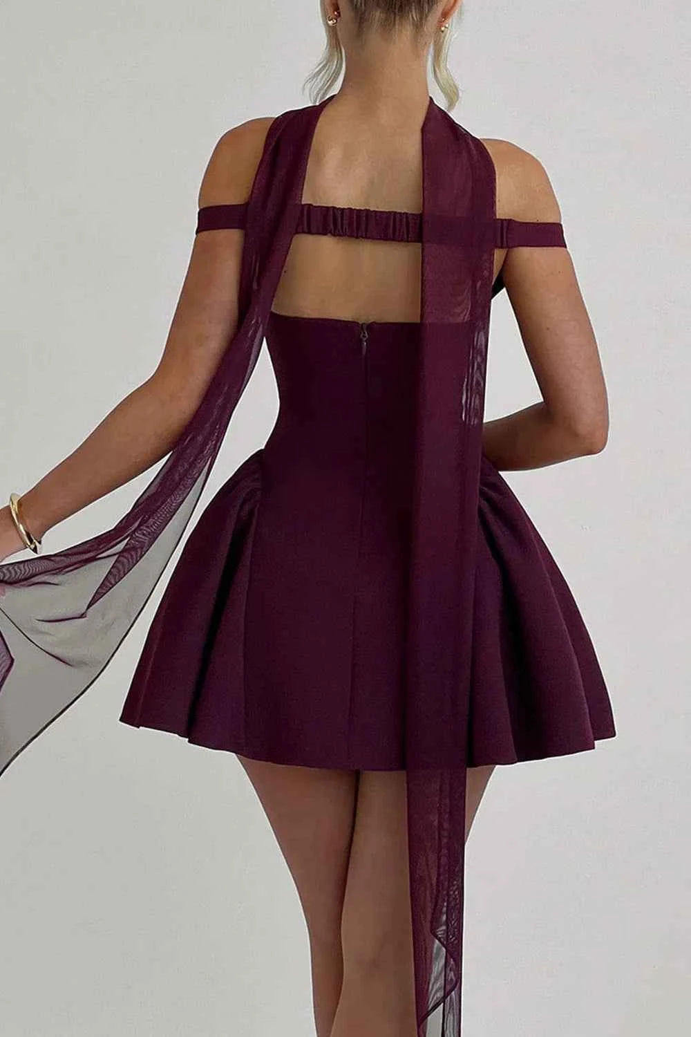 Unleash Your Elegance with the Zaria Wine Flame Mini Dress