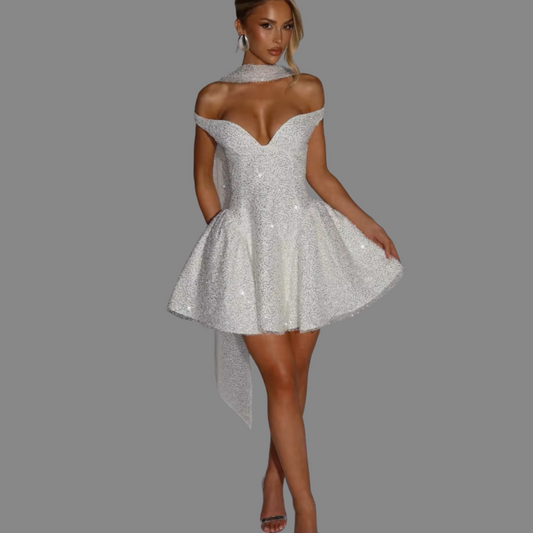 Aurora Ivory Mini Dress – Elegant White Party & Cocktail Dress
