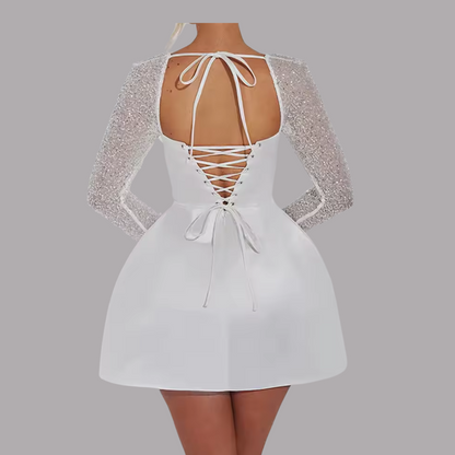 Luna White Long Sleeve Mini Dress – Modern Elegance