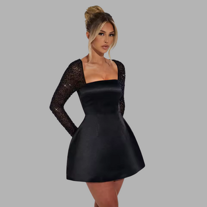 Luna Long Sleeve Mini Dress Noir – Elegant Black Women’s Party Dress
