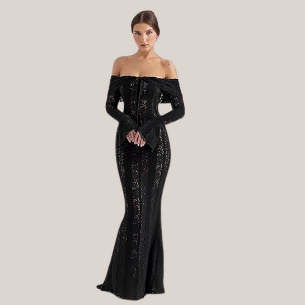 Elena Lace Strapless Hollow Out Maxi Dress – Front View