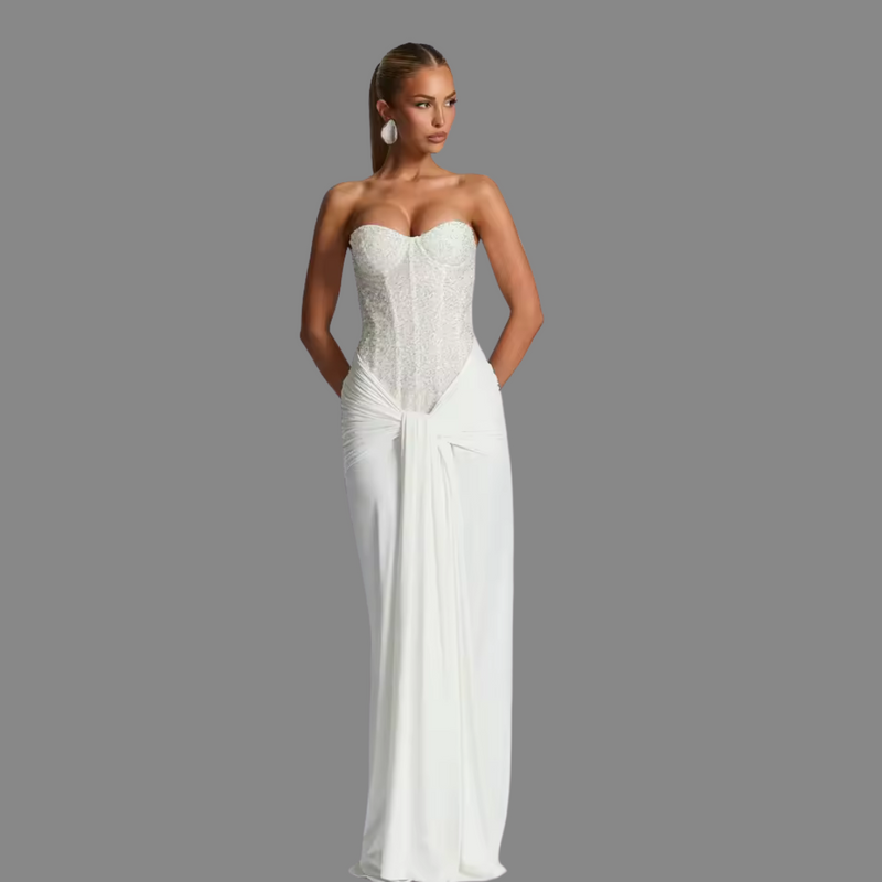 Selena Corset Maxi Dress – Elegant Strapless Lace Bodycon Evening Gown
