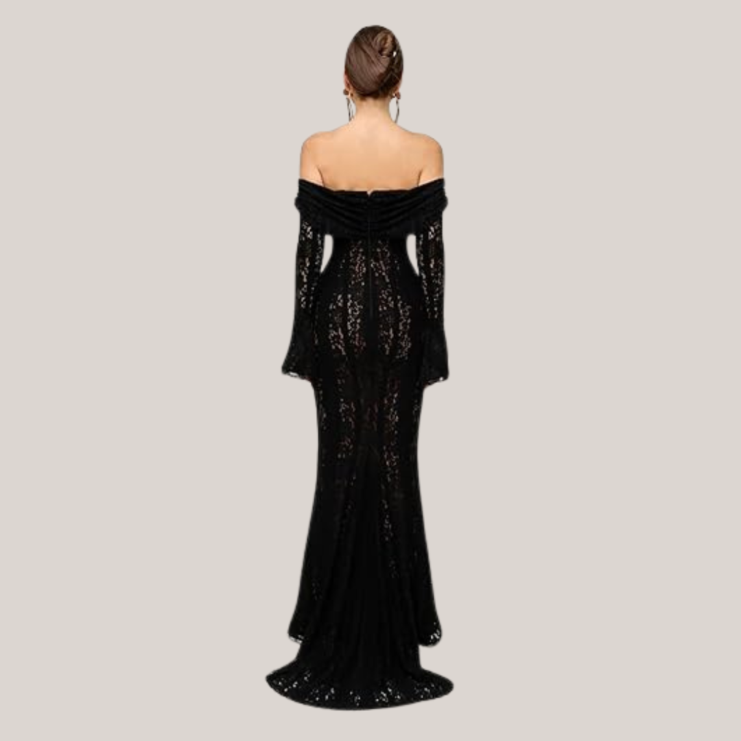 Elena Lace Strapless Maxi Dress – Back Lace-Up Detail