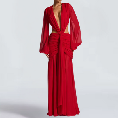 Valentina Satin Maxi Dress – Red Wine