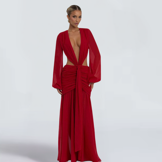 Valentina Satin Maxi Dress – Red Wine