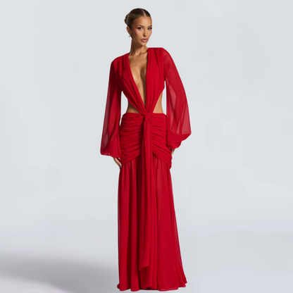 Valentina Satin Maxi Dress – Red Wine