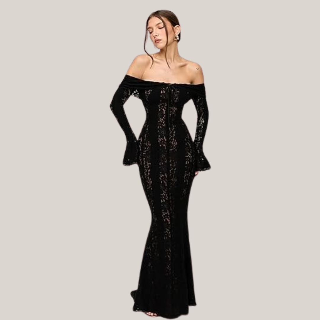 Elena Lace Strapless Hollow Out Maxi Dress – Front View